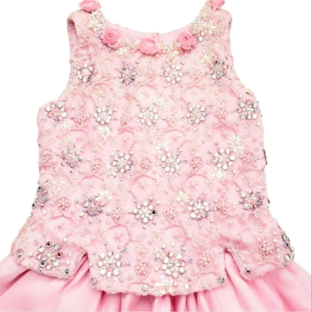 Custom Pink Chiffon Embroidered Rhinestone/Beaded Party/Pageant  2pc Dress